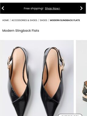 LOFT NEW Black Pointed Slingback Flats with Gold Buckle